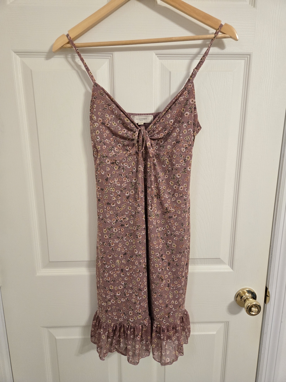 No Comment Women's Mauve Floral Tie-Front Spaghetti Strap Mini Dress Size Large